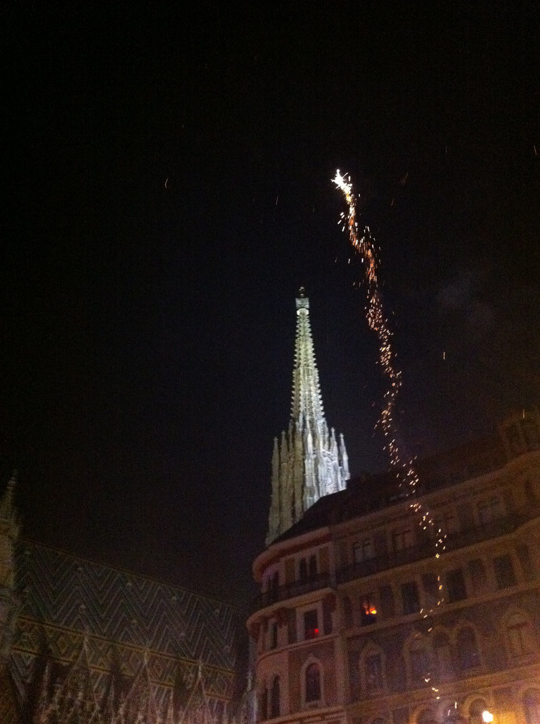 Fireworks at St Stephens Cathedral (Stephansdom), Vienna, Austria
